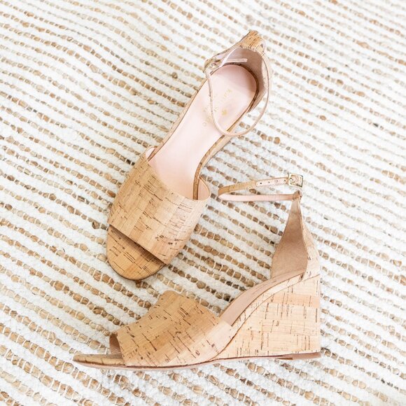 KATE SPADE LIZZY NATURAL CORK & LEATHER WEDGE SANDALS SZ 7M - Picture 1 of 10